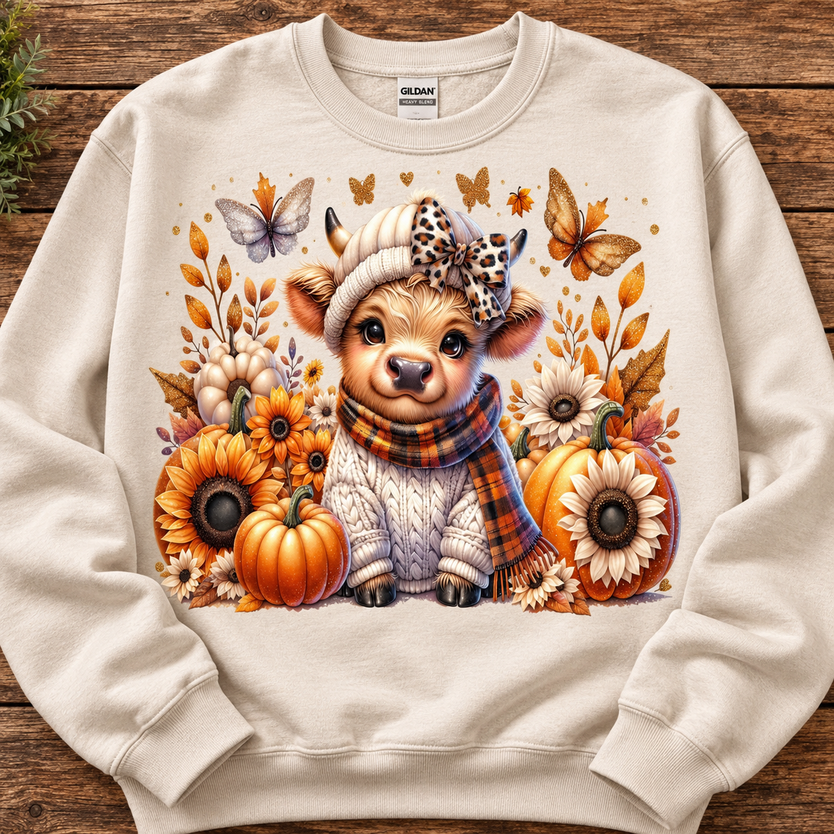 Fall Highland Cow Pumpkin & Sunflower Sweatshirt