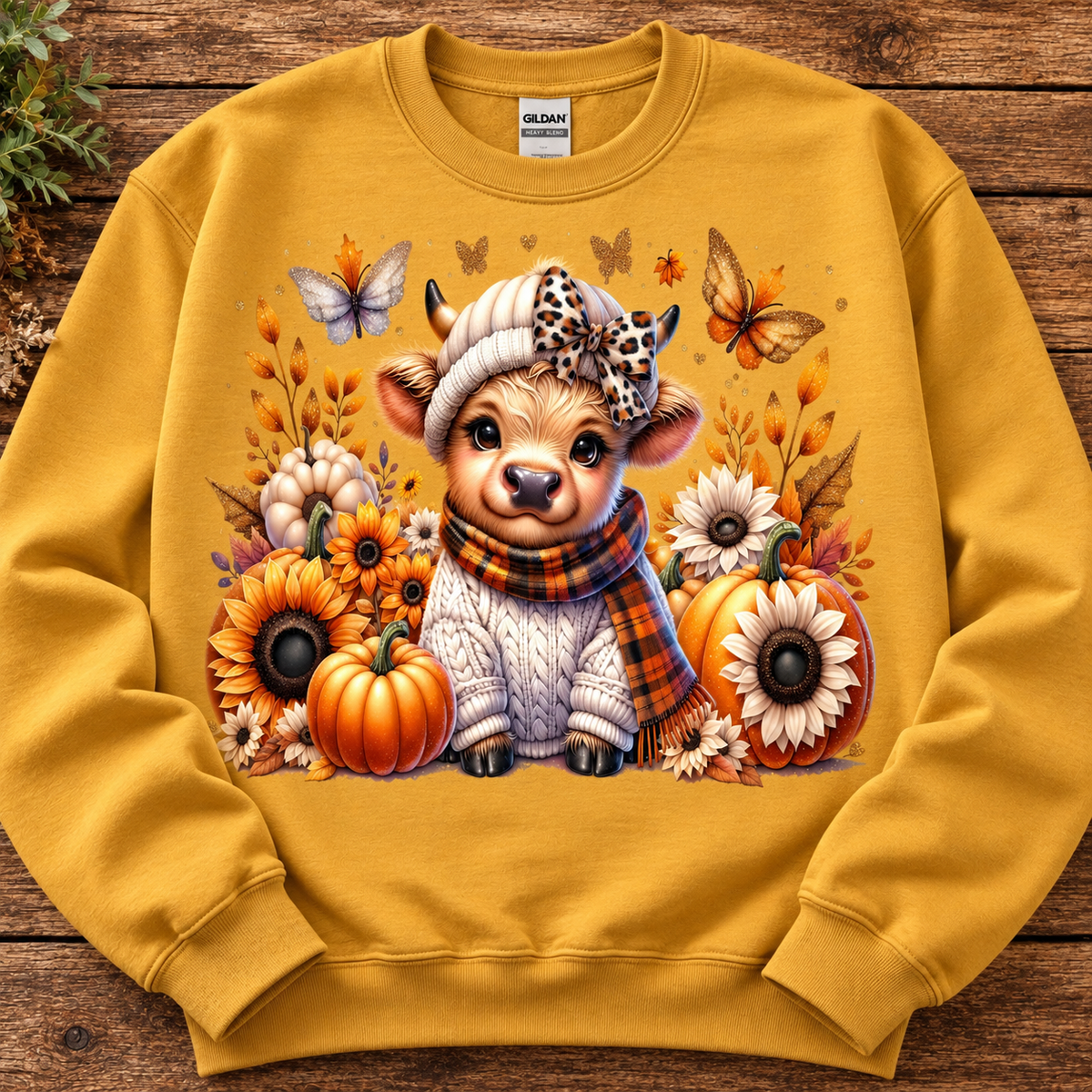 Fall Highland Cow Pumpkin & Sunflower Sweatshirt