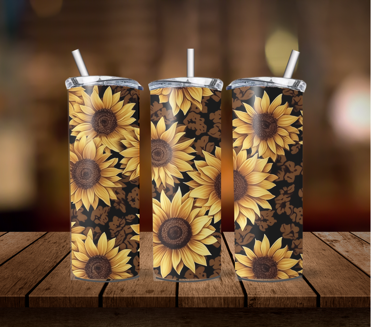 Golden Sunflower 20 OZ Tumbler | Black & Gold Floral Design