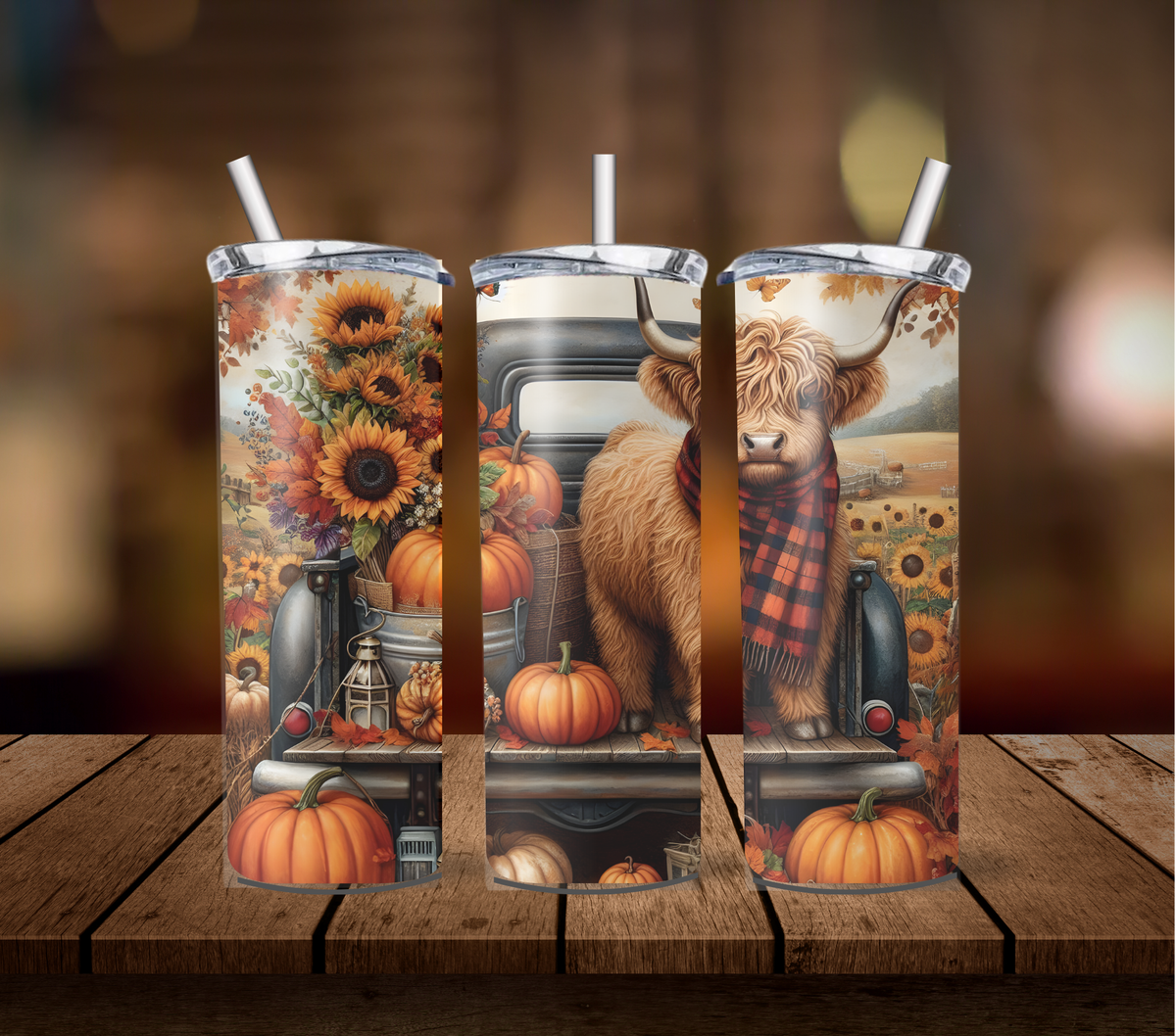 Fall Highland Cow & Sunflower 20 OZ Tumbler