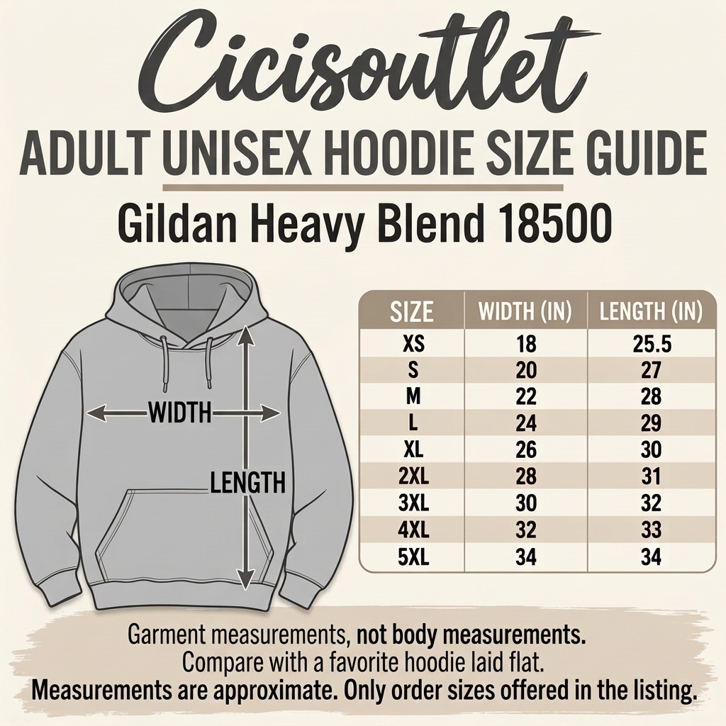 Cicisoutlet Adult Unisex Hoodie Size Guide for Gildan 18500