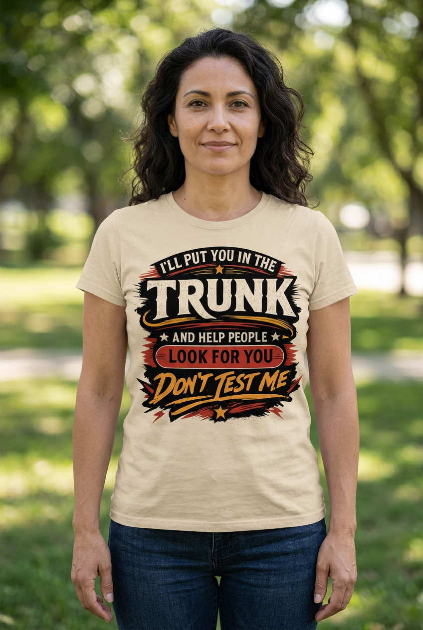 Lifestyle image of a woman wearing the Don't Test Me T-shirt